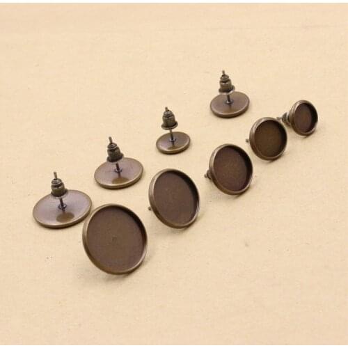 Fit 8mm 10mm 12mm 14mm 16mm Round Cabochons Copper Earrings Bezel Blank Tray Cabochon Ring Base For DIY Making accessory K06081