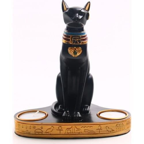 AMERICAN RETRO EGYPT CAT CANDLEHOLDER STATUE RESIN CRAFTS BAST ANIMALS CANDLE STICK ART SCULPTURE HOME DECORATION R2906