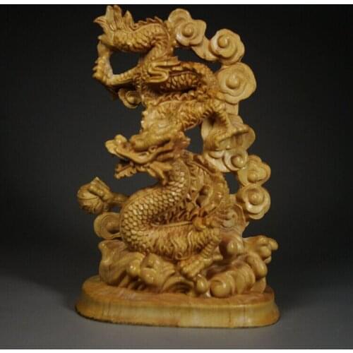 QH057ca - 13*8*5 CM High Carved Boxwood Figurine Carving : Dragon