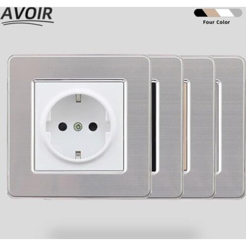 Avoir Wall Electrical Outlets EU European Standard Plug Power Socket Home Improvement Aluminum Brushed Panel AC 110V-250V 16A
