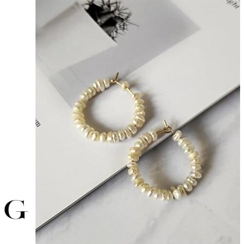 GHIDBK Bohemian Freshwater Pearls Circle Hoop Earrings Minimalist Statement Beads Hoops Dainty Bridal Earring Jewelry Wholesale