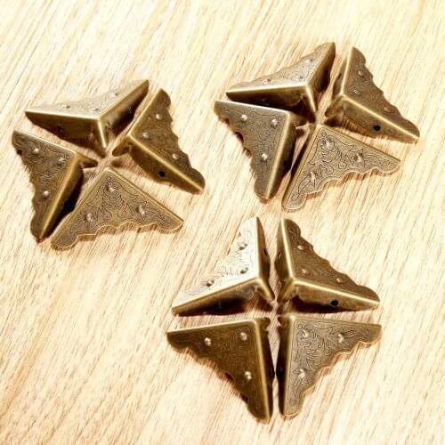 12Pcs Jewelry Box Gift Wine Chest Box Wood Case Feet Leg Corner Guard Antique Mental Corner Decorative Protector for Furniture