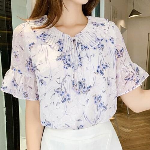 VerAo 2019 Casual Chiffon Blusa Mulheres Roupas Novas Mulheres Da Moda Manga Curta Com Decote Em V Babados