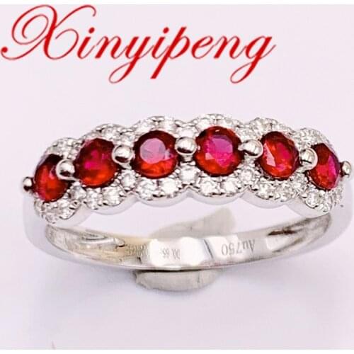 Xin Yipeng Fine Gemstone Jewelry Real 18K White Gold With Diamond Inlaid Natural Ruby Ring Wedding Party Holiday Gift for Women