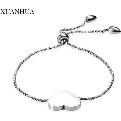 XUANHUA Charm Heart Chain Link Bracelet For Lovers Stainless Steel Jewelry Woman Vogue 2019 Jewelry Accessories Bohemian