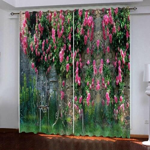 Red wall flower photo Blackout Window Drapes Luxury 3D Curtains For Living room bedroom 3d curtain