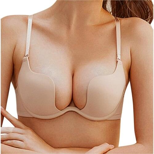 Women Sexy Bras Push Up U-shaped Back Baring Comfortable Small Brassieres Female Underwear Bra Lingerie Solid Color