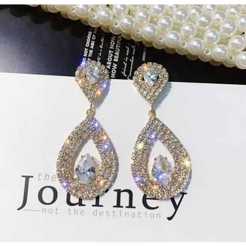 USTAR Crystals Teardrop Water Drop Earrings for women statement Dangle Earrings female wedding Jewelry hanging Oorbellen