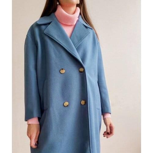 ZXQJ Women Solid Color Woolen Coat 2021 Automn Fashion Ladies Elegant Warm Suit Collar Outwear Female Double Breasted Overcoats