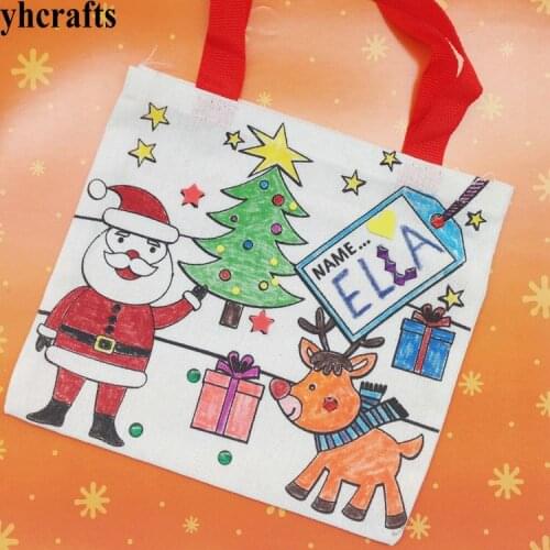 1PC/LOT.Paint unfinished christmas gift bag,Drawing toys,Early educational toys.Kindergarten crafts.X'mas favor bag.Candy bags