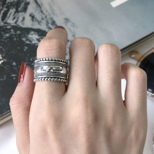 100%S925 sterling silver multi-layer twist made old personality open mouth silver ring free shipping