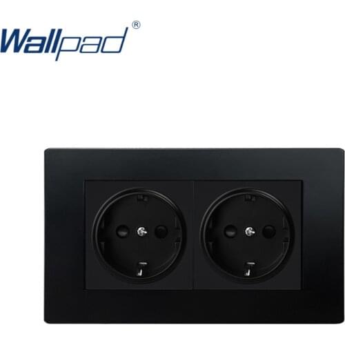 2 EU German Socket Black Wallpad Luxury Wall Power Electrical Outlet Sockets PC Panel