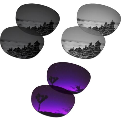 SmartVLT 3 Pairs Polarized Sunglasses Replacement Lenses for Oakley Garage Rock Stealth Black & Silver Titanium & Plasma Purple