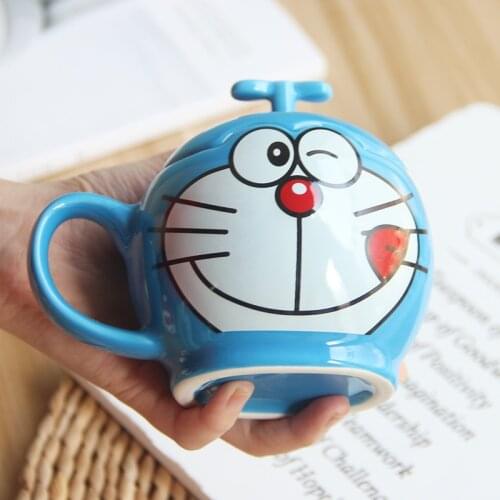 320ml Cartoon Jingle Cat Ceramic Coffee Mug With Lid Spoon Home Breakfast Milk Cup Creative Cute Children Gift Cup