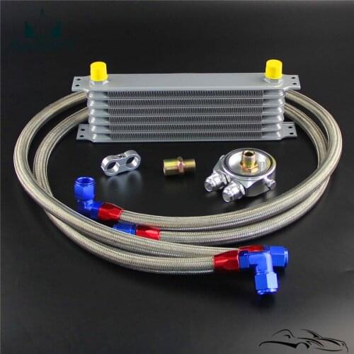 7 Row AN10 Oil Cooler w/ 3/4*16& M20*1.5 Filter Adapter Hose Kit For Japan Car