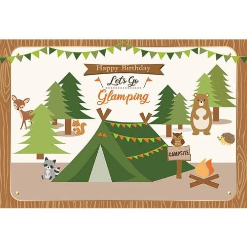 Avezano Photography Backdrop Happy Birthday Glamping Wild Animals Party Forest Background Photo Studio Photozone Photocall Decor