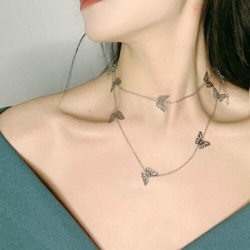 New fashion hollow metal butterfly stainless steel necklace for women simple statement harajuku accessories jewelry neck chains