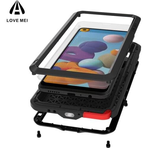 For Samsung Galaxy A21 Case Love Mei Powerful Shock Dirt Proof Water Resistant Metal Armor Cover Phone Cases for Samsung A21