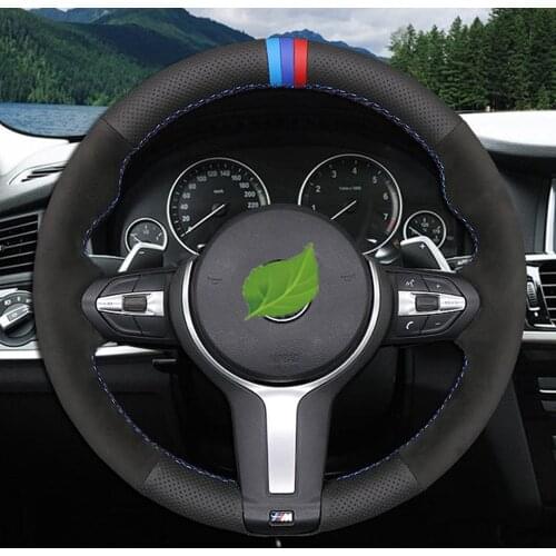 Black Genuine Leather Suede Car Steering Wheel Cover For BMW F87 M2 F80 M3 F82 M4 M5 F12 F13 M6 X5 M F86 X6 M F33 F30 M Sport