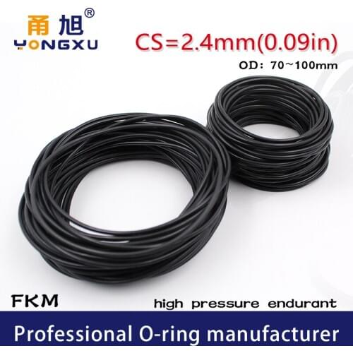 Black FKM Fluorine Rubber O-rings Seals CS2.4mm OD70/72/75/80/85/90/95/100*2.4mm ORings Seal Gasket Oil Ring Sealing Washer