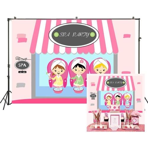 Girl Spa Party Backdrop Sweet Pink Princess Photographic Background Makeup Birthday Banner Decorations Portrait Studio Poster