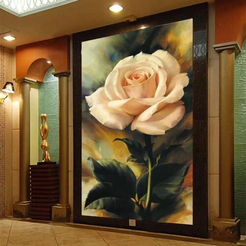 Custom Mural Wallpaper 3D Rose Flowers Oil Painting Fresco Living Room Bedroom Hotel Entrance Backdrop Wall Papers 3D Home Decor