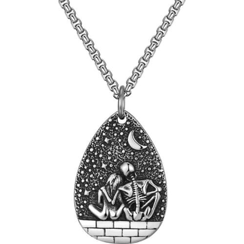 Stainless Steel Punk Rock Vintage Water Drop Skull Lovers Pendant Necklace Jewelry Halloween Days Gift