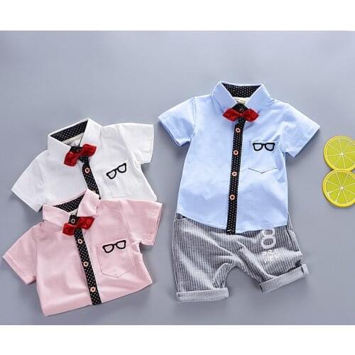 2PCS Children Clothing Sets Cotton Lapel short sleeve Shirt + Pants for Boys Gentleman Clothes Outfit Spring Summer Baby Kids