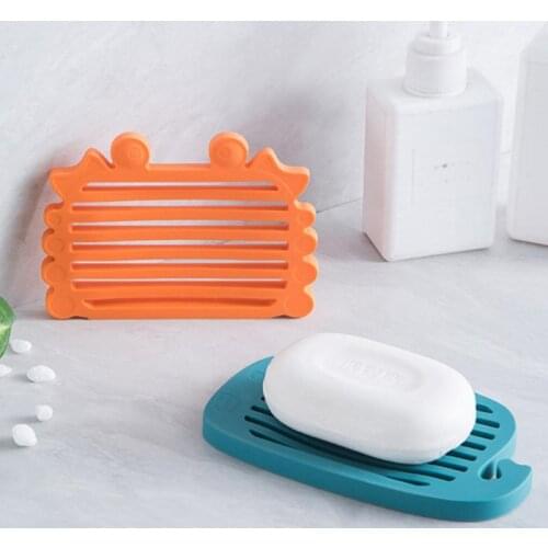 Soap Box Cute Shape Non-slip Portable Silicone for Water Draining Solid Color Draining Soap Dish Holder Bathroom Accessories