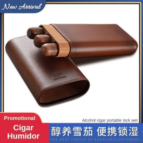 Cow Leather Cedar Wood Cigar Case Portable Humidor Moisturizing Travel 3 4 Sticks Low-key Luxury Design Cool Quality Brown Gift