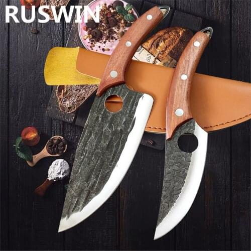 Slaughter boning kitchen knife solid wood handle scimitar skinning pigs butcher Finger protection cutlery knife fish meat knife