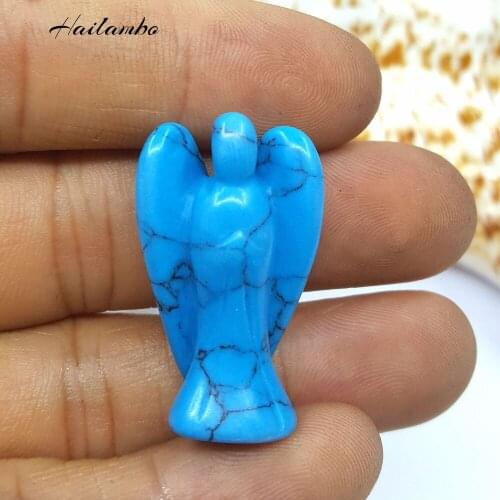 Fashion Hailambo Turquoises Bead Standing Angel Statue Carved Angel Wing Figurine Pendant Charms Classic Amulet Jewelry TS05A