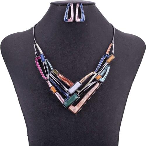 MS1505002 Fashion Jewelry Sets Rainbow Color High Quality Womans Necklace Earring Set Nickle Free Party Gifts Antique