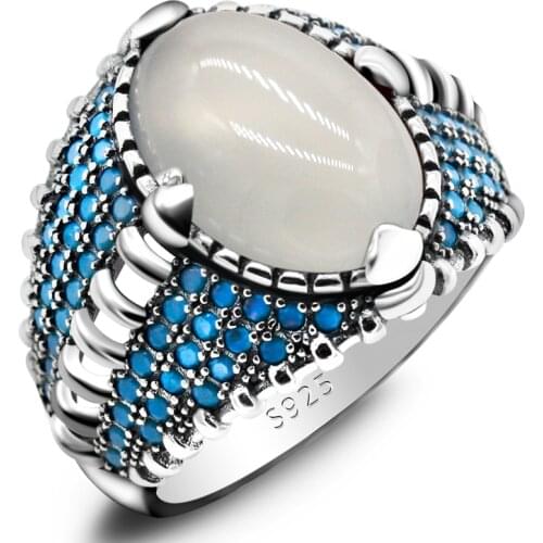 925 Sterling Silver Ring for Men Fashion Natural Agate Stone Vintage Gift Onyx Aqeq Mens Rings All Size with Turquoise Stone