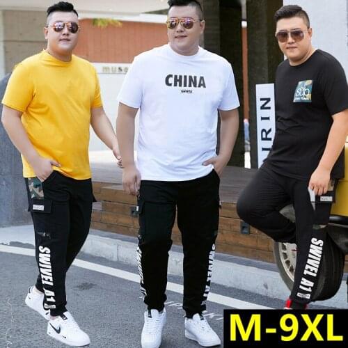 Oversize Casual Mens Sports Sets Summer Cotton Short-Sleeved T-Shirt +Trousers 2 Pieces Men Gym Jogger Tracksuit Plus Size 9XL