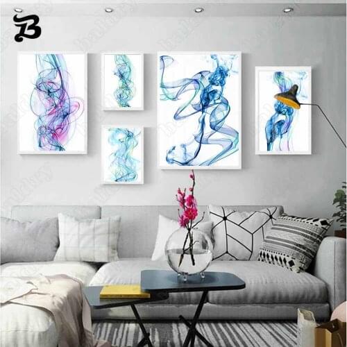 Canvas Painting Wall Art Nordic Abstract Blue Casual Ink Wall Painting Canvas Posters Prints for Living Room Home Wall Decor