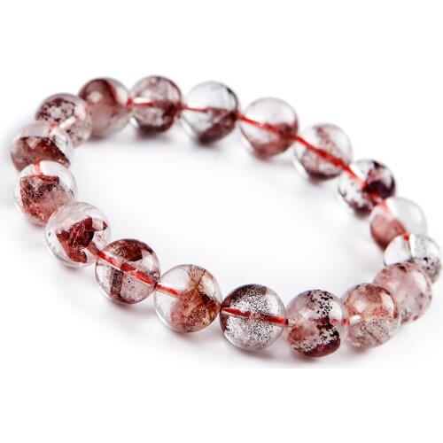 Genuine Natural Red Phantom Quartz Round Crystal Beads Women Charm Stretch Bracelet 11mm