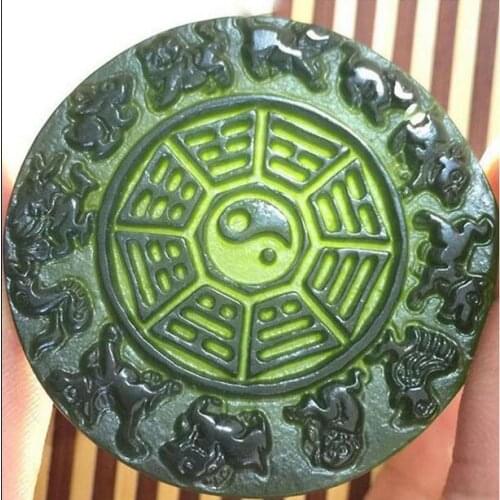 Natural Hetian stone Chinese Zodiac eight trigrams pendant fashion Men Necklace pendant jewelry gifts