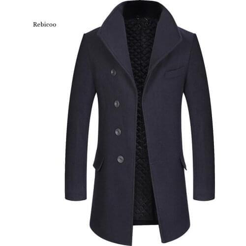 Winter New Wool Blend Coats Men Quality Brand Mens Fashion Luxurious Wool Overcoat Solid Color Casual Wool Coat Male