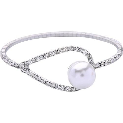 Pave Crystals Pearls Open Bangle Bracelets for Women Pave Crystals Bangles