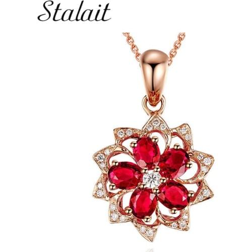 Colar Geometric Five Leaves Petal Necklaces & Pendants Rose Gold Color Women Necklace Red Stones Romantic Suspension New Jewelle