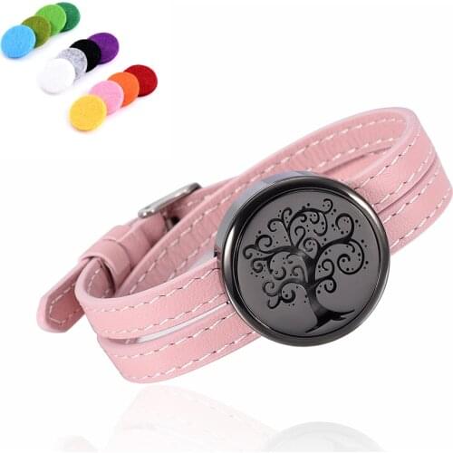 Various Design Perfume Lockets Bracelet Pink Aroma Diffuser Letaher Bracelet Fashion Jewelry Christmas Gift for Teen Girl