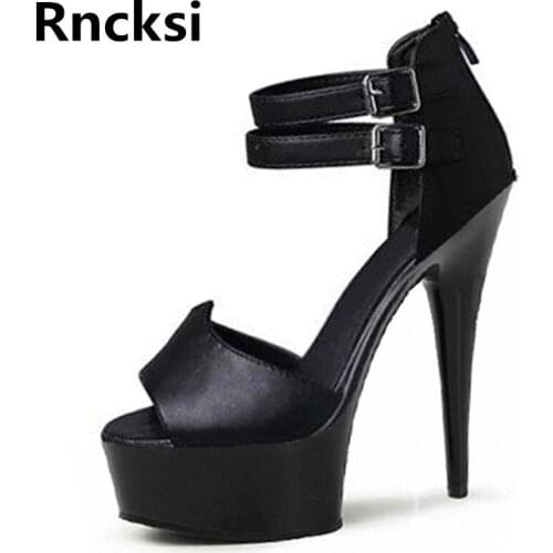 Rncksi Women Sexy Ankle Straps Sandals Wedding Party Pole Dance Shoes 15CM High Heels Sandals With 5cm Platform Shoes