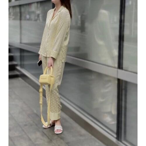 Stain Silk Woman Pajamas 2 Pieces Woman Spring Autumn Sleepwear Dot Jacquard Pajamas Set Long Sleeves Home Wear