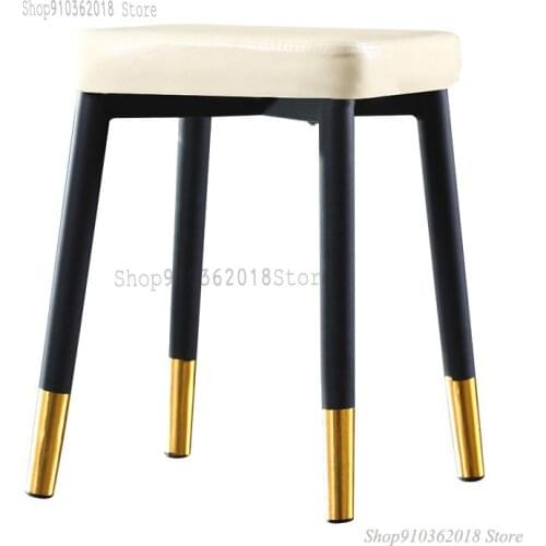Nordic Household Square Stool Dressing Chair Makeup Stool Modern Light Luxury Fashion Desk Simple Casual Iron Art Small Square B