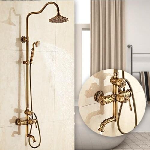 Europe style Bath & Shower Faucet high quality brass Antique Bronze wall mounted shower faucet set with rainfall shower head