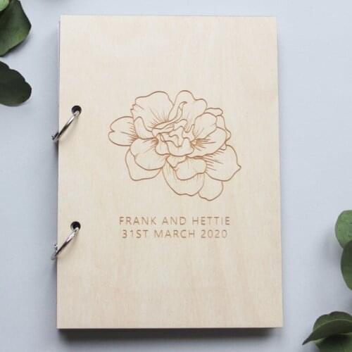 Floral Wedding Guestbook, Botanical Guestbook, Wedding Guest Book, Engraved Guestbook, Wooden Wedding Guestbook,Flower Guestbook