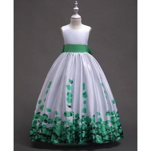 Spring and Autumn Summer Korean Girl Print Big Bow Belt Dress Childrens Long Dress In Big Boy Princess Performance Costume