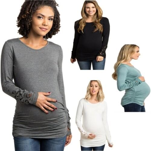 Spring The New Pregnant woman lace Round neck Long sleeve lace coat