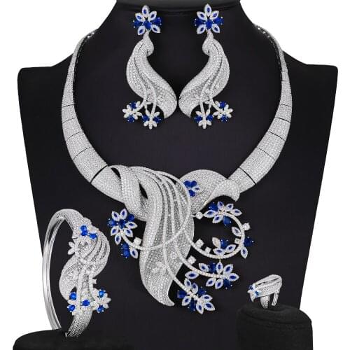 KellyBola Dubai High Quality Jewelry Bridal Wedding Necklace Bracelet Earring Ring Set Ladies Banquet CZ Fashion Exquisite 4PCS